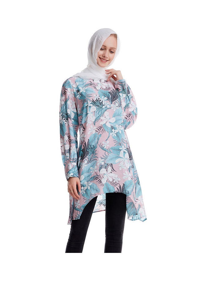 Hanyimidoo - 2-Piece Printed Muslim Long Sleeve Top and Pants Set Pink - Image 1