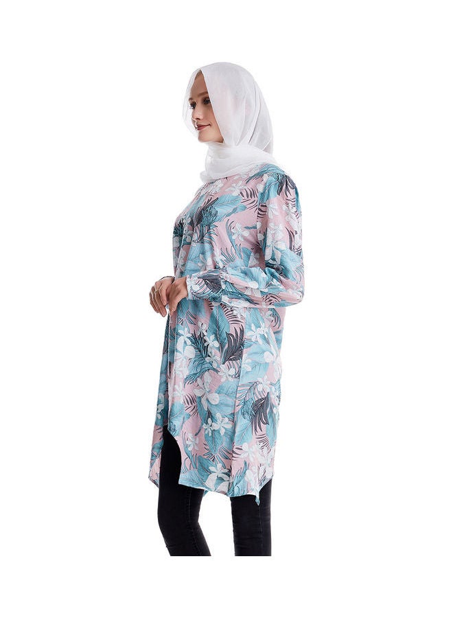 Hanyimidoo - 2-Piece Printed Muslim Long Sleeve Top and Pants Set Pink - Image 1