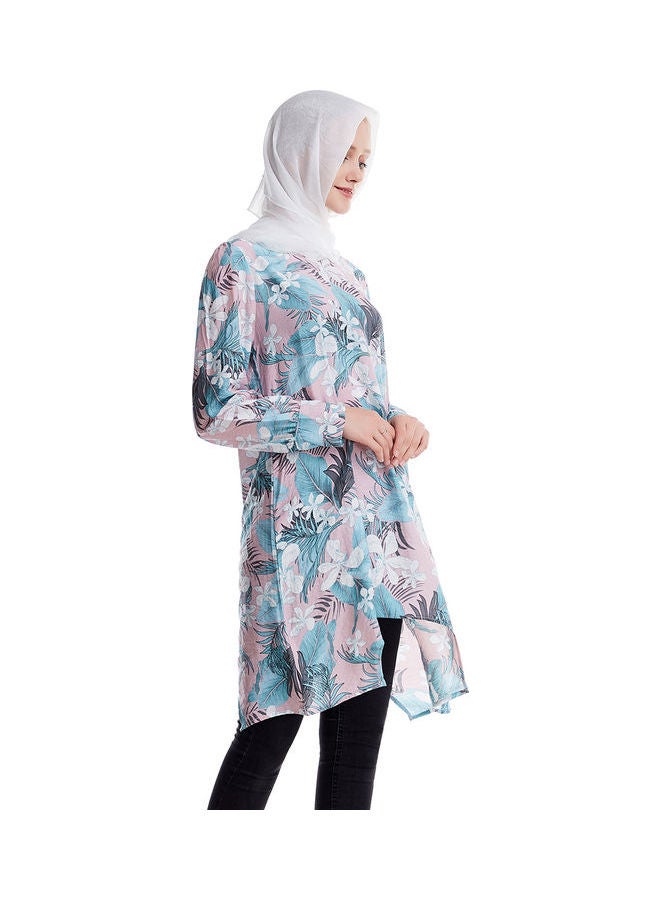 Hanyimidoo - 2-Piece Printed Muslim Long Sleeve Top and Pants Set Pink - Image 1