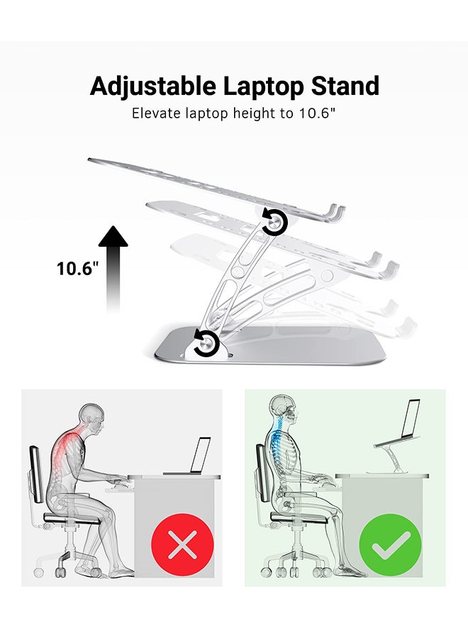 Adjustable Height Ergonomic Aluminum Laptop Stand for 10-15.6 inch Silver