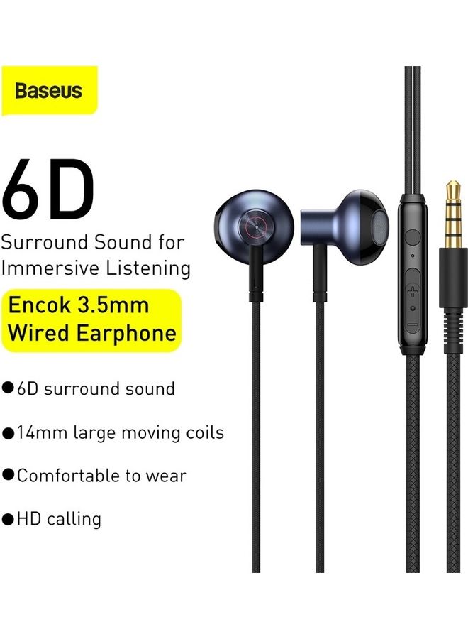 Baseus - 6D Surround sound In-ear Earphone 3.5mm Wired Earphone with Microphone Headset Stereo Sound Noise Isolating Earphones Compatible with MacBook Pro 2021,iPhone,iPod,iPad,PC,PS4/ PS5,MP3/4,Android Mobile Phone Black - Image 1