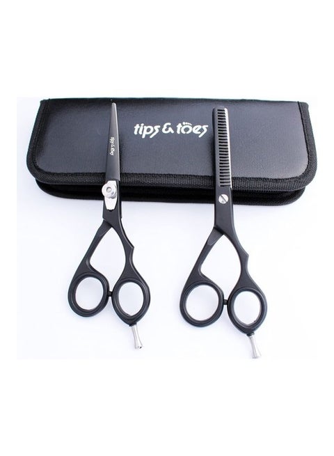 2-Piece Professional Barber Razor Shears Set Black 14.5cm