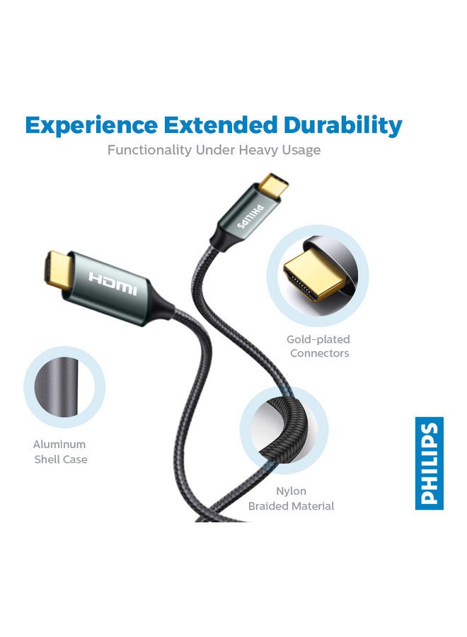 فيليبس - كابل من Type C إلى HDMI، يدعم 4K أسود - Image 1