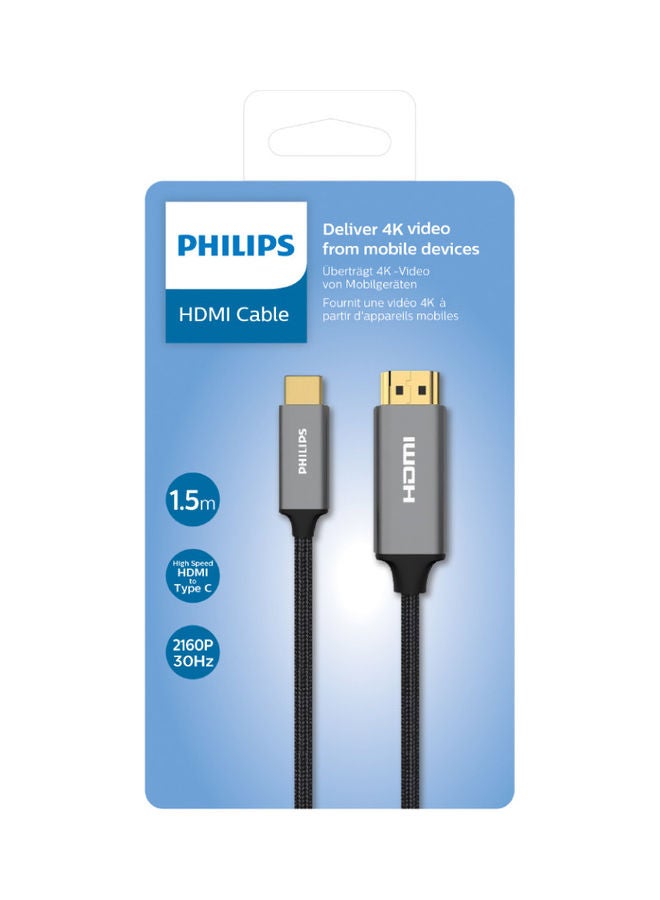 فيليبس - كابل من Type C إلى HDMI، يدعم 4K أسود - Image 1