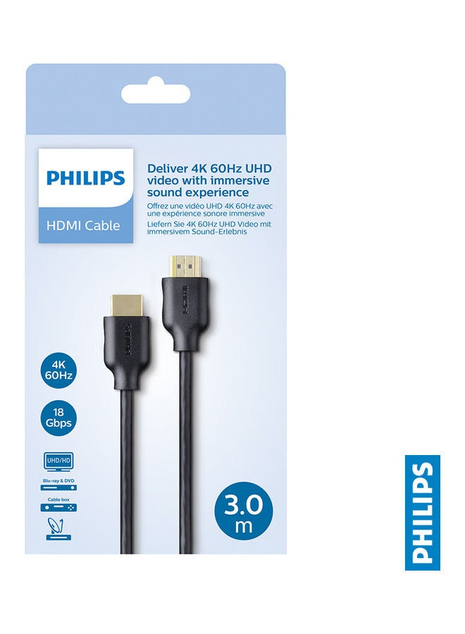 كابل HDMI بدقة فائقة الوضوح/عالية الوضوح وجودة 4K وتردد 60 هرتز ومعدل نقل 18 جيجابت في الثانية وبطول 3.0 أمتار أسود