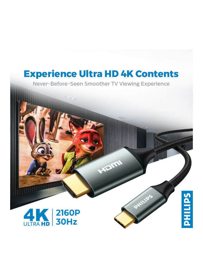 فيليبس - كابل من Type C إلى HDMI، يدعم 4K أسود - Image 1