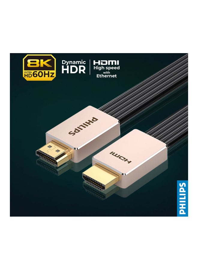 Philips 8K 60Hz HDMI 2.1 Cable For Gaming And Home Theater, 3m Length, Ultra HD, Dynamic HDR,  48Gbps High-Speed Data Transfer, Gold-Plated Connectors, 28 AWG Pure Copper Wire, Nylon Braided Cable, Wide Compatibility - Black - Image 2