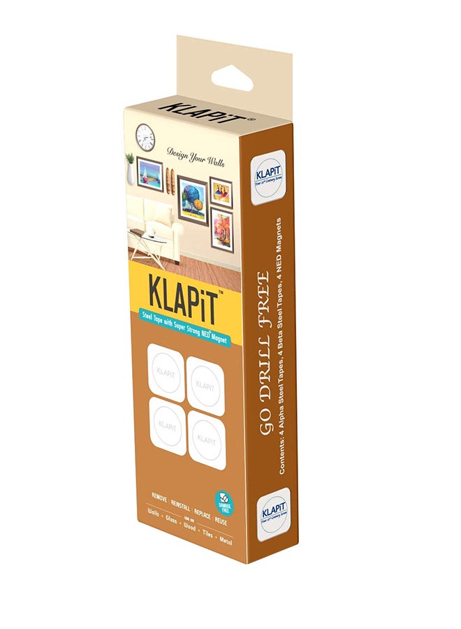 KLAPiT Pack Of 4 Magnetic Picture Hanging Strips White  - Image 1
