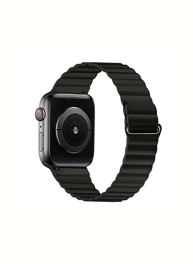 BSNL - Replacement Strap 42mm/44mm/45mm/49mm Leather Magnetic Loop Band For Apple Watch Series 1/2/3/4/5/6/7/8/SE Black - Image 1