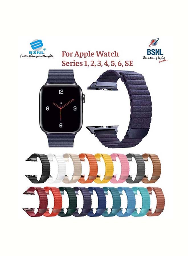 BSNL - Replacement Strap 42mm/44mm/45mm/49mm Leather Magnetic Loop Band For Apple Watch Series 1/2/3/4/5/6/7/8/SE Black - Image 1