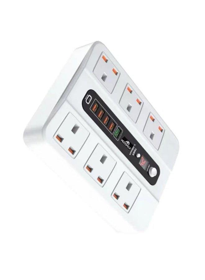 موجماكس وصلة كهربائية ب6 منافذ USB ثلاثية المنافذ أبيض  - Image 1