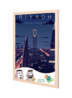 Saudi National Day Riyadh King Salman And MBS Framed Wall Art Multicolour 43x53cm
