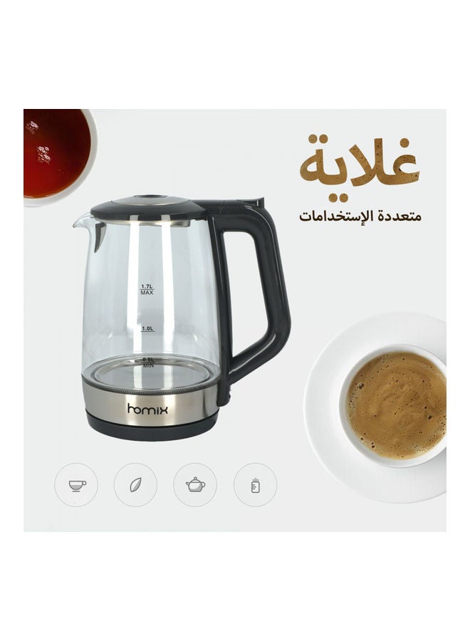 هوميكس غلاية كهربائية زجاجية 1.7 L 2200 W G918 شفاف/فضي/أسود - Image 4