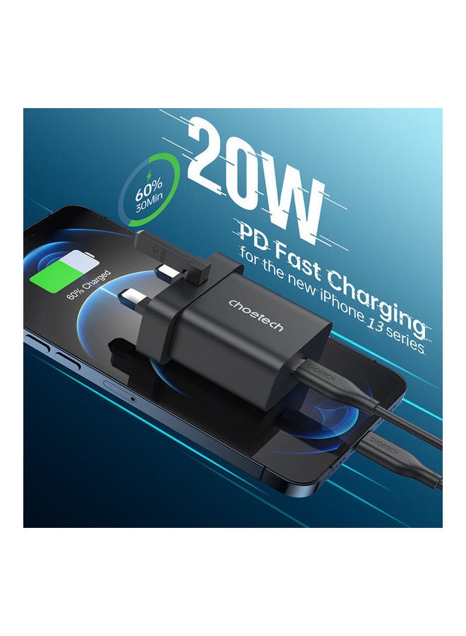 20W PD 3.0 USB-C Power Adapter For Apple/Android Black