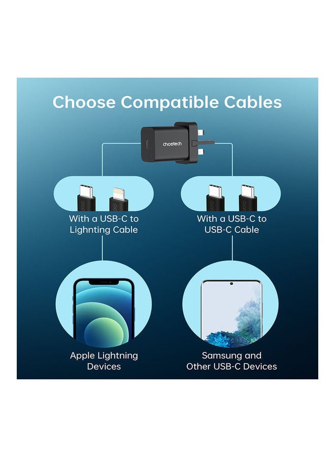 20W PD 3.0 USB-C Power Adapter For Apple/Android Black