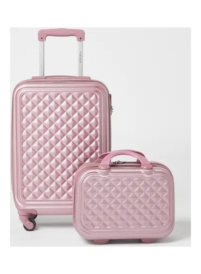 PARTNER - 4-Piece Textured Checkered Luggage Trolley Set Light Pink - Image 1
