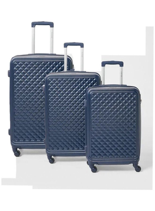 PARTNER - 3-Piece Textured Checkered Luggage Trolley Set Blue - Image 1