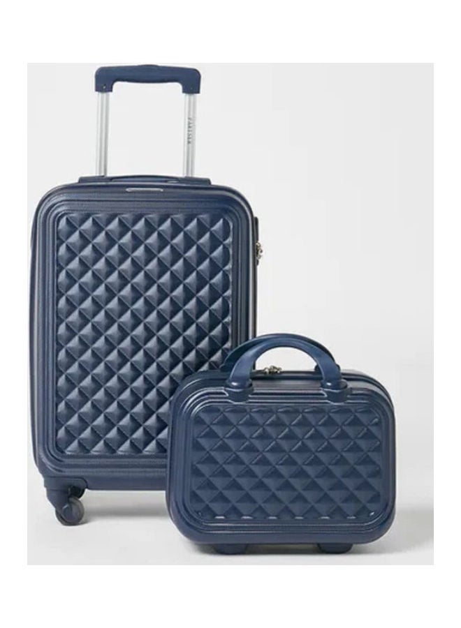 PARTNER - 3-Piece Textured Checkered Luggage Trolley Set Blue - Image 1