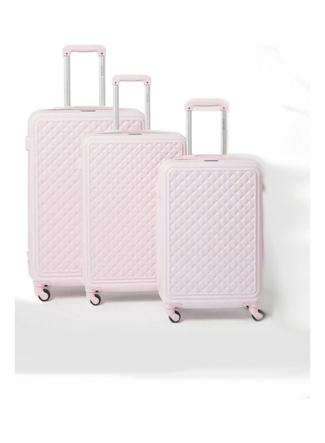 PARTNER - 3-Piece Textured Checkered Luggage Trolley Set Pink - Image 1