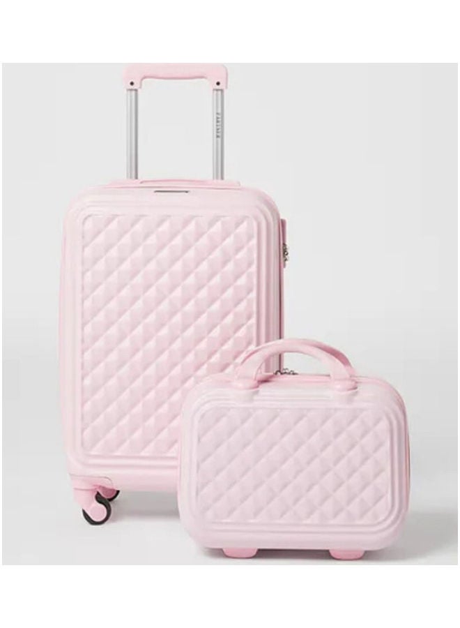 PARTNER - 3-Piece Textured Checkered Luggage Trolley Set Pink - Image 1