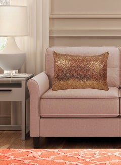 HOME TOWN 100% Polyester Front Sequins And Back Polydupioni Cushion Cover With Filler Copper 30x50cm
