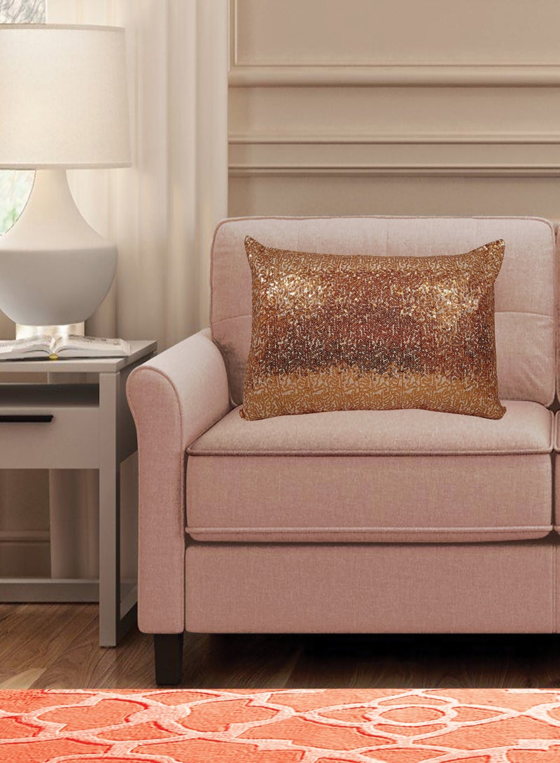 Hometown HOME TOWN 100% Polyester Front Sequins And Back Polydupioni Cushion Cover With Filler Copper 30x50cm  - Image 1
