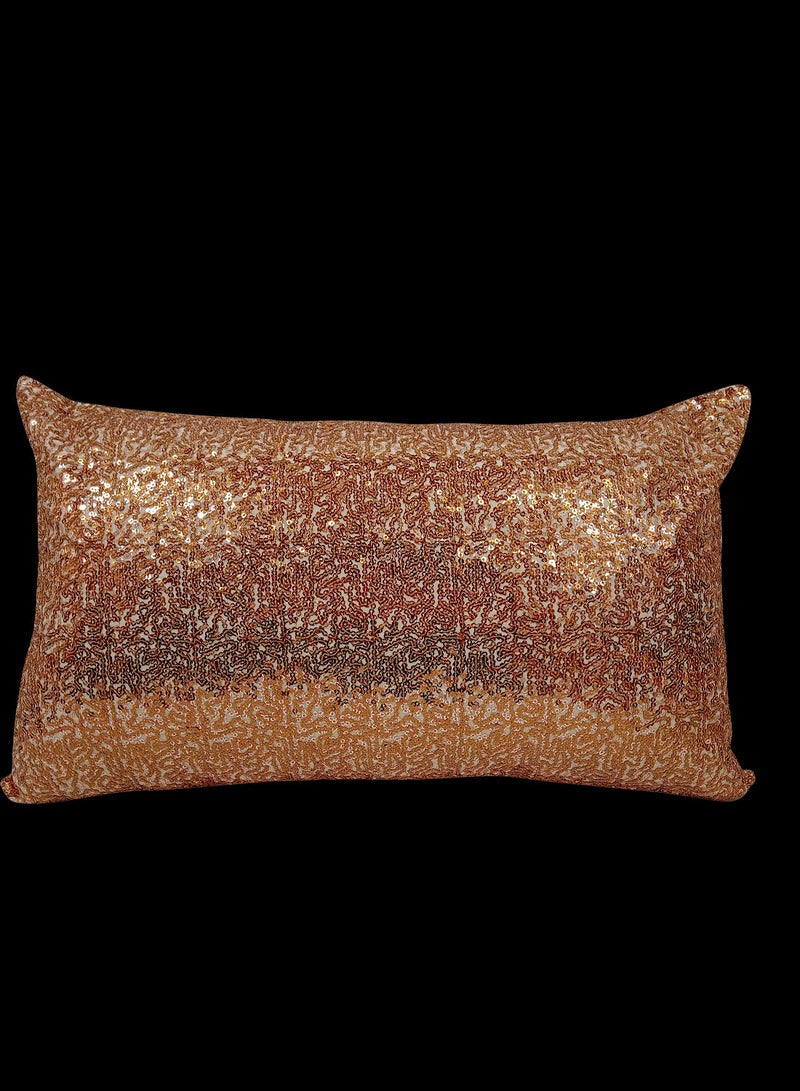 Hometown HOME TOWN 100% Polyester Front Sequins And Back Polydupioni Cushion Cover With Filler Copper 30x50cm  - Image 3