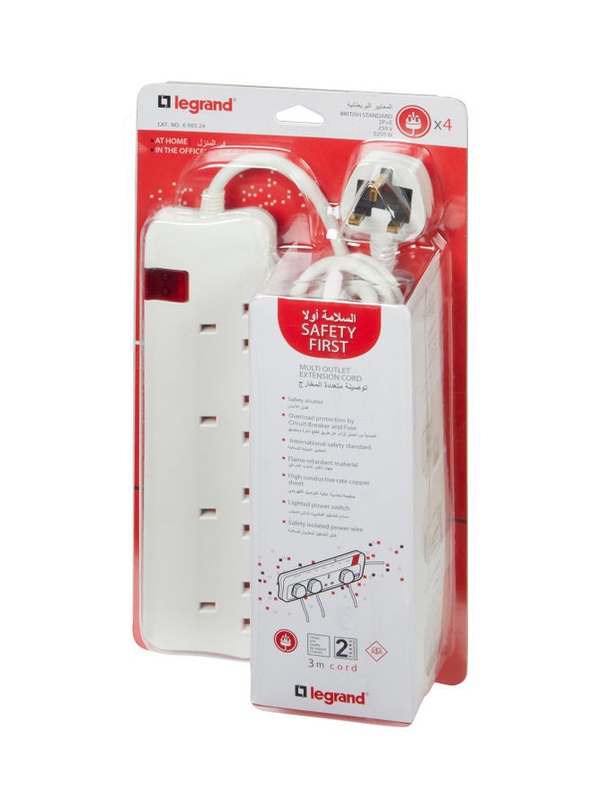 Legrand - 4 Way Extension Cord - 698524 White 3meter - Image 1