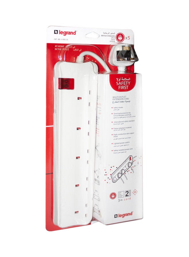 Legrand 5-Way Extension Cord - 698525 White 3meter  - Image 2