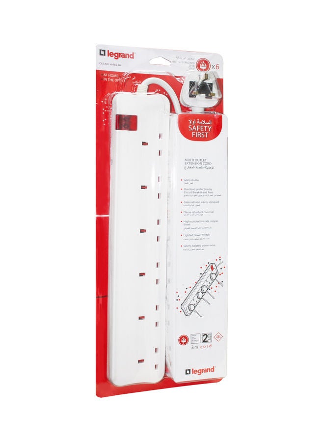 Legrand 6-Way Extension Cord  - 698526 White 3meter  - Image 2