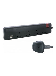 سلك تمديد بعدد 4 منافذ + منفذي USB - طراز 698532 أسود 3متر