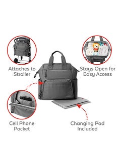 Diaper Bag Backpack Main Frame Large Capacity Wide Open Structure With Changing Pad And Stroller Attachement, Charcoal - v1631604819/N46961993A_5