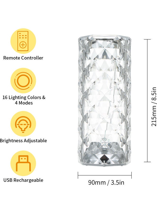 Crystal Acrylic Table Lamp with Remote White 25 x 12 x 12cm