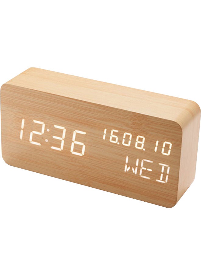 Desk Wooden Alarm Clock with Voice Control Date Temperature Adjustable Brown 1.77 X 5.9 X 2.75cm - Image 1