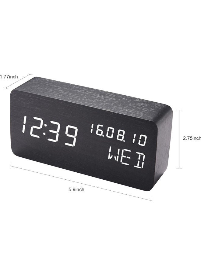 Desk Wooden Alarm Clock with Voice Control Date Temperature Adjustable Brown 1.77 X 5.9 X 2.75cm - Image 3