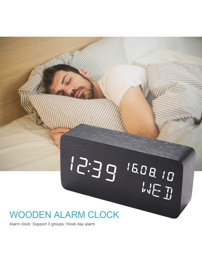 Desk Wooden Alarm Clock with Voice Control Date Temperature Adjustable Brown 1.77 X 5.9 X 2.75cm - Image 4