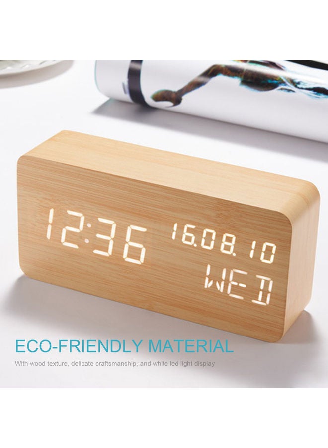 Desk Wooden Alarm Clock with Voice Control Date Temperature Adjustable Black 17 X 5.5 X 9cm - Image 4