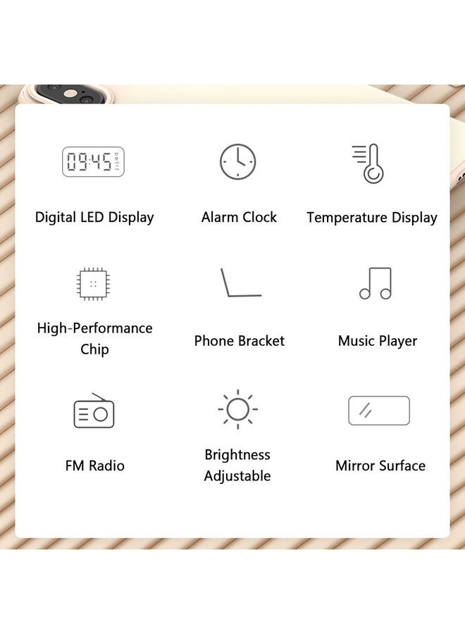 Generic - Multi-Functional Digital Mirror Surface Alarm Clock with BT Speaker & FM Radio Pink 6.8 X 13.9 X 4.5cm - Image 1