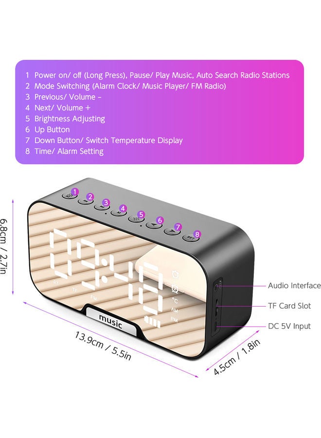 ساعة منبه رقمية متعددة الوظائف قابلة لإعادة الشحن بسطح عاكس مع مكبر صوت متصل بالبلوتوث وراديو FM أبيض 6.8 X 13.9 X 4.5سم - v1631619472/N50855830A_6