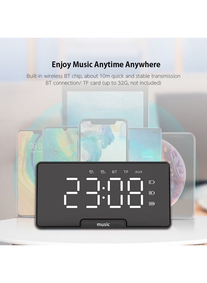 Multi-Functional Rechargeable Digital Mirror Surface Alarm Clock & BT Speaker with LCD Screen Black 2.4 X 4.9 X 1.6cm - Image 5