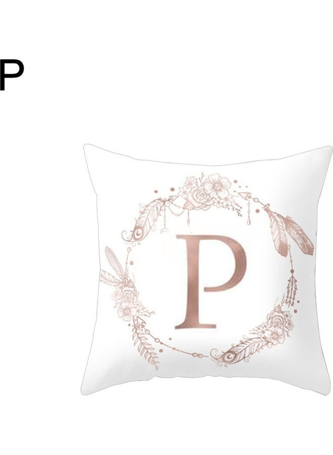 Flower Floral Letter P Printe  Throw Pillow Case  Cushion Cover White/Pink 45x45cm - Image 1