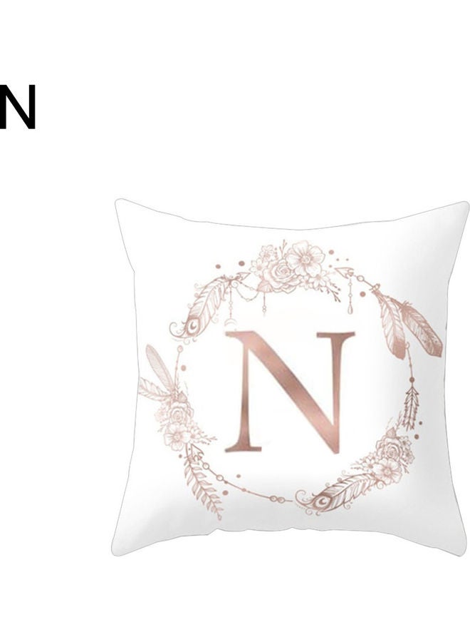 Flower Floral Letter N Printe  Throw Pillow Case  Cushion Cover White/Pink 45x45cm - Image 1