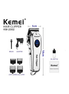 Kemei Professional  Full Steel Body Barber Electric Hair Clipper With LCD Display Silver/Black  - Image 3