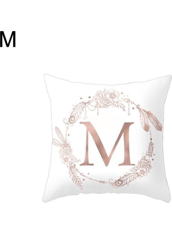 Flower Floral Letter M Printe  Throw Pillow Case  Cushion Cover White/Pink - Image 1