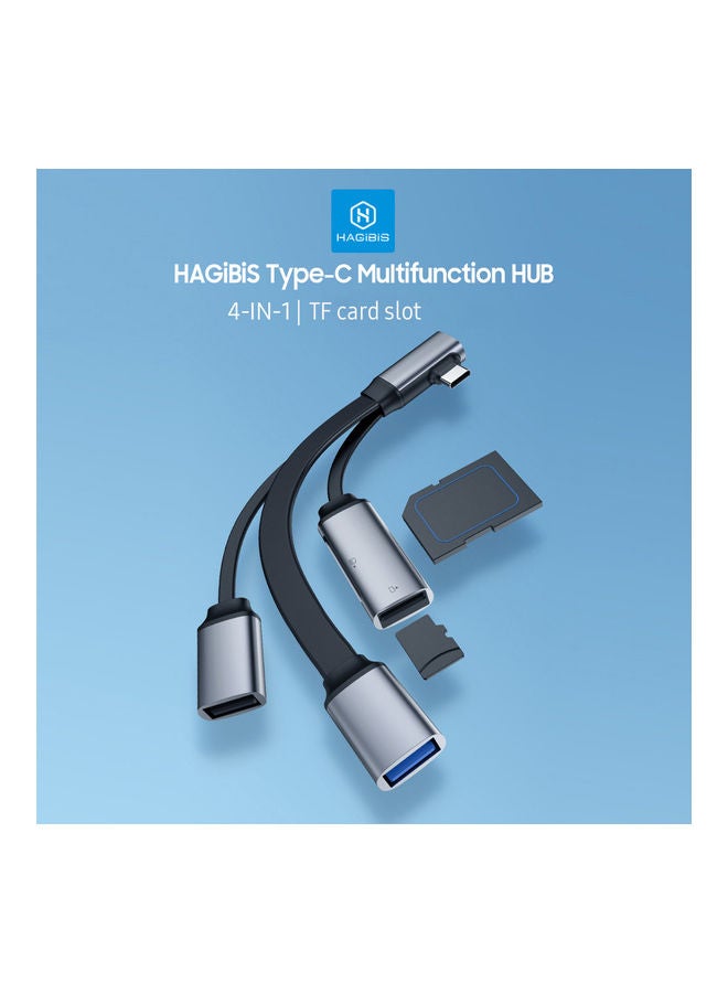 Hagibis - 4-in-1 Multi-Port Splitter Adapter Dock Type-C Converter with TF Card Reader Silver - Image 1