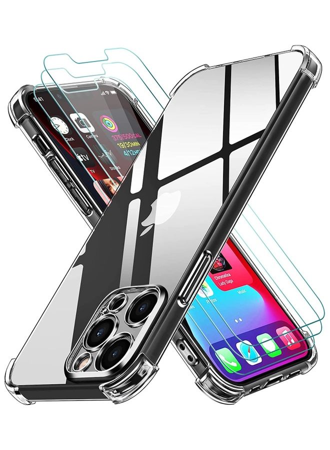 Rock Pow Soft TPU Silicone Protective Case For iPhone 6.1 Inch 13 Pro with 3 Units Tempered Glass Screen Protector Clear - Image 1