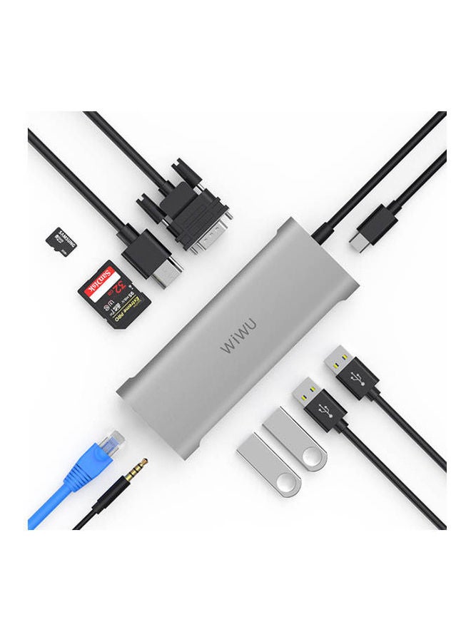 WIWU - Alpha 11 In 1 USB C Hub All In One RJ45 Internet 4K For MacBook Laptop Type C Docking Station Grey - Image 1