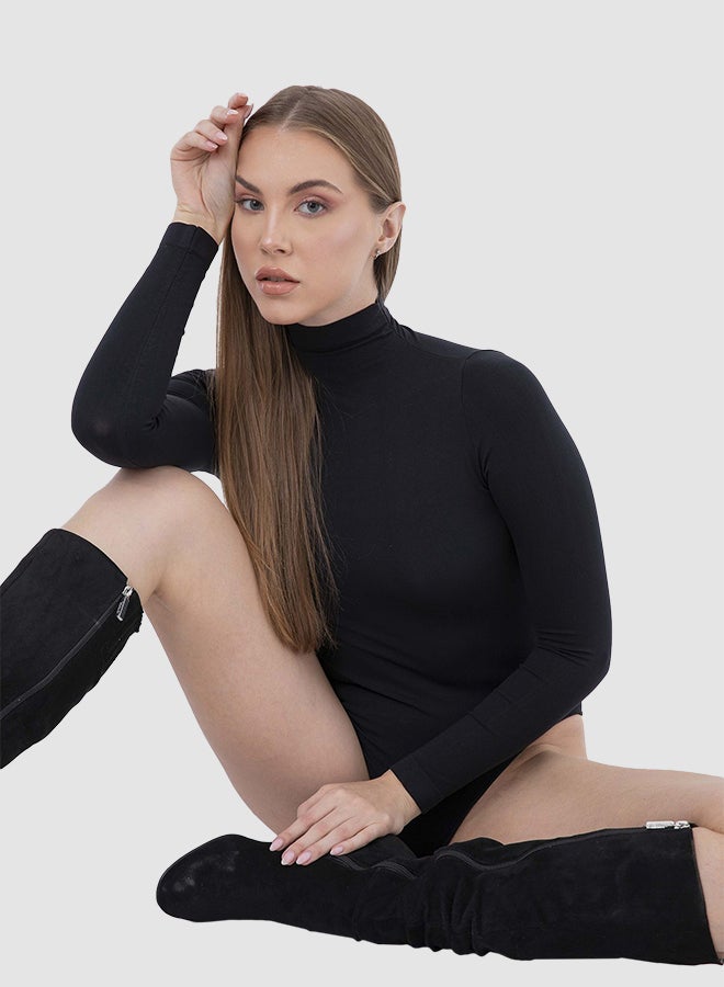 Carina - Spanish High Neck Bodysuit Black - Image 1