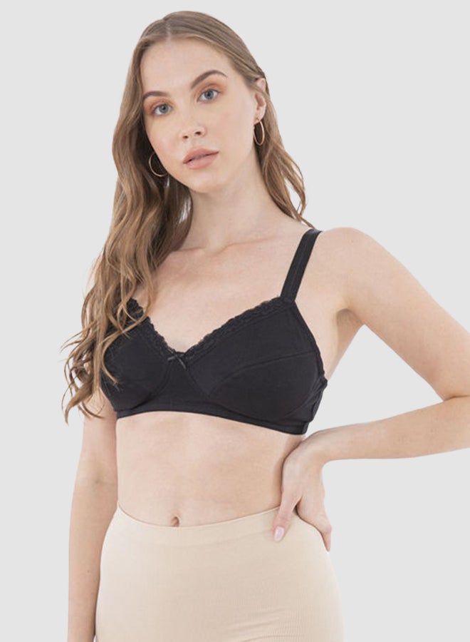 Carina Lace Trim Non-Padded Bra Black - Image 1