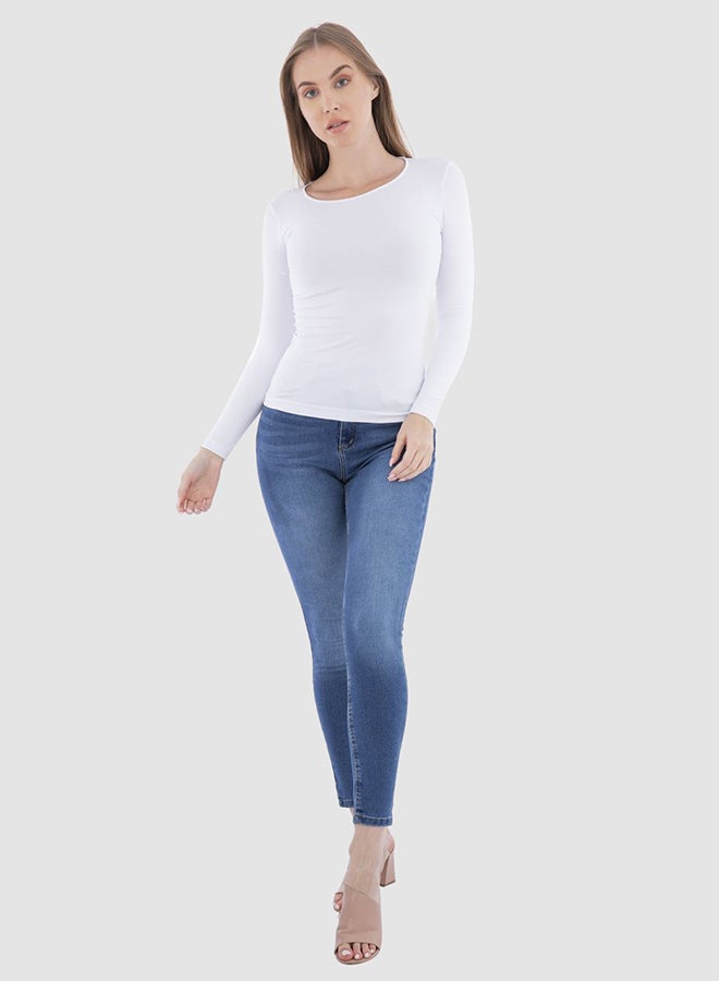 Carina - Classic Long Sleeve Slim Top White - Image 1